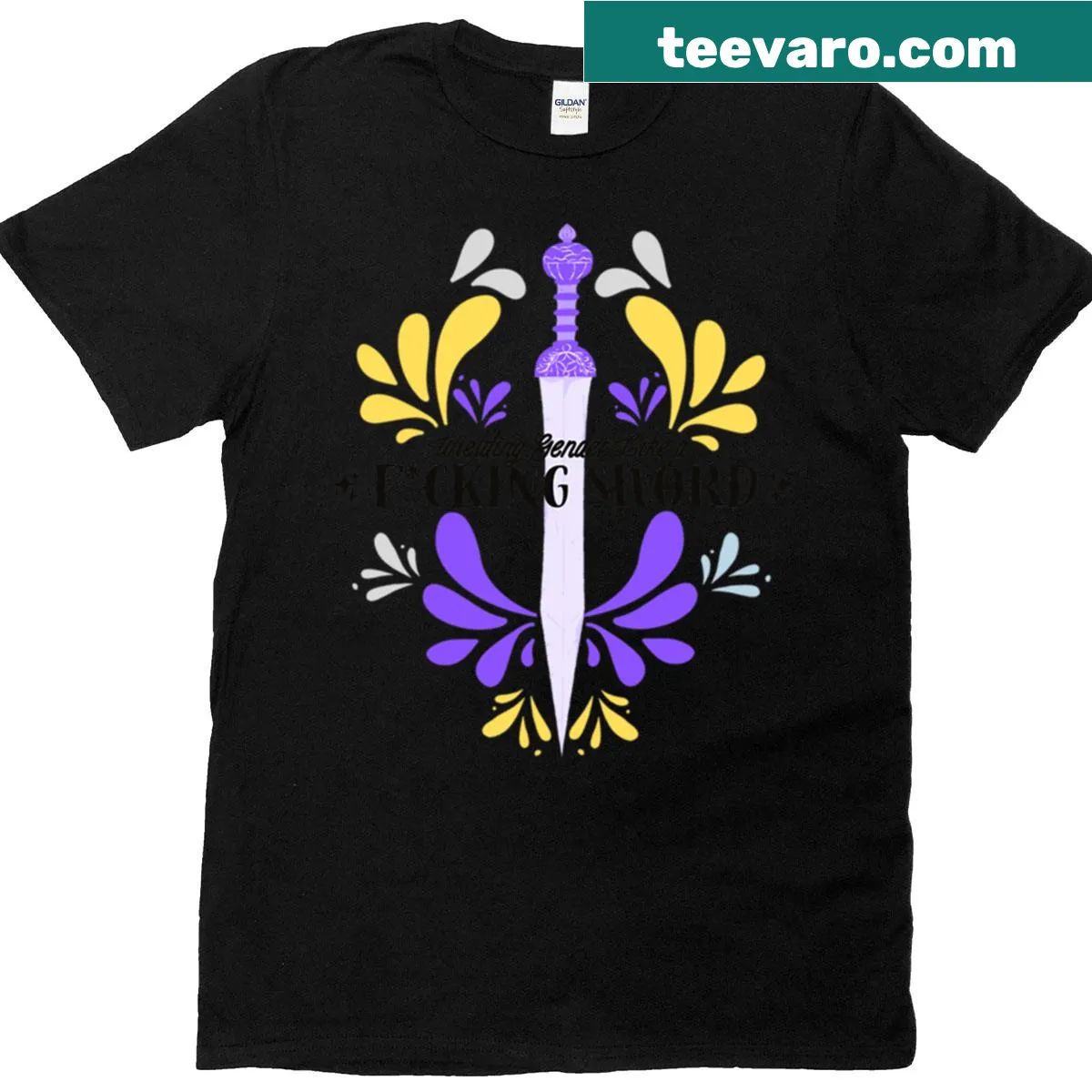 T-shirt featuring a sword graphic with the word 'Pride' for nonbinary representation — on a men's t-shirt