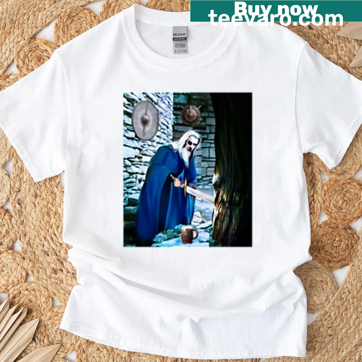 Illustration of Odin with ravens on a T-shirt — on a men's t-shirt