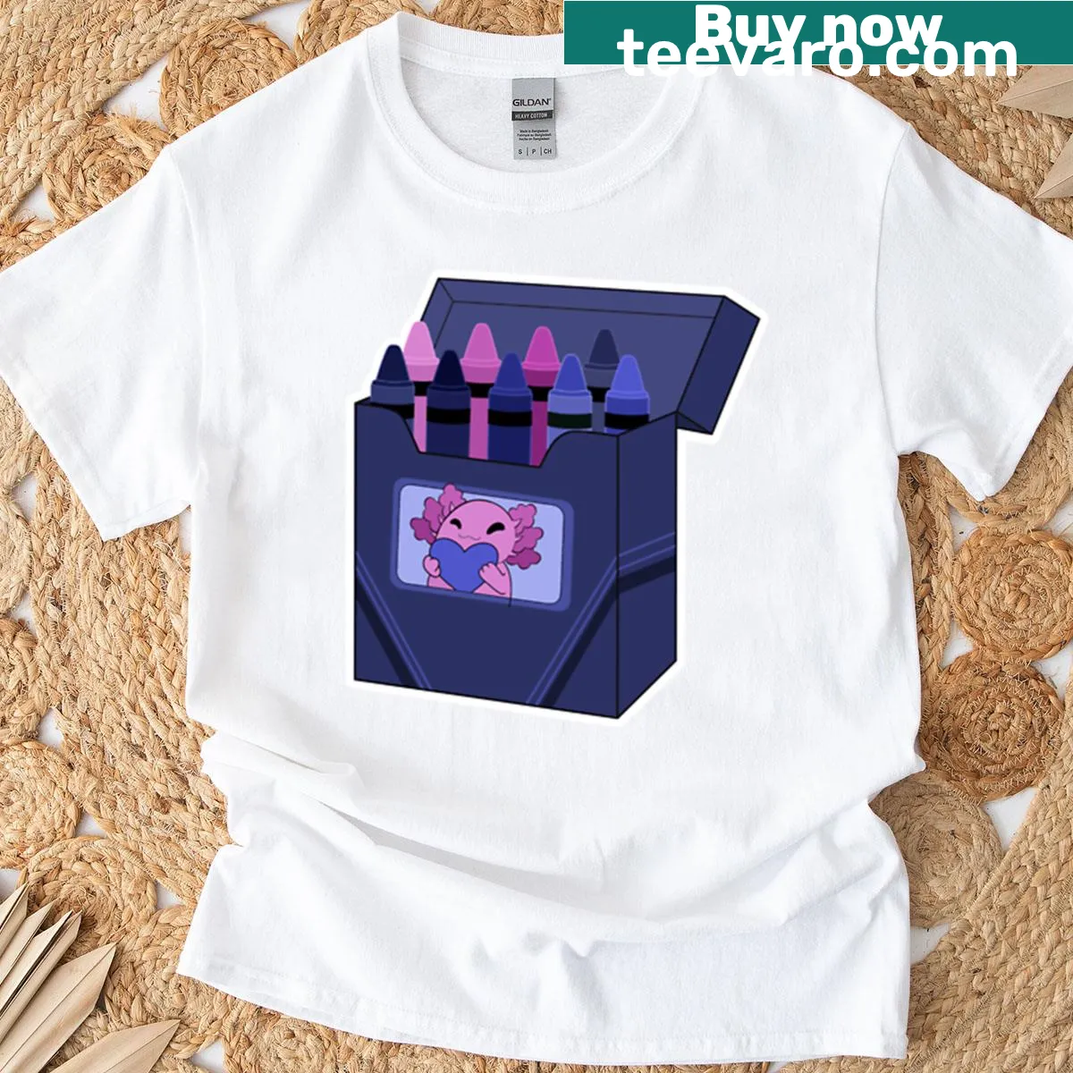 Cartoonish crayon box design on T-shirt celebrating diversity — on a men's t-shirt