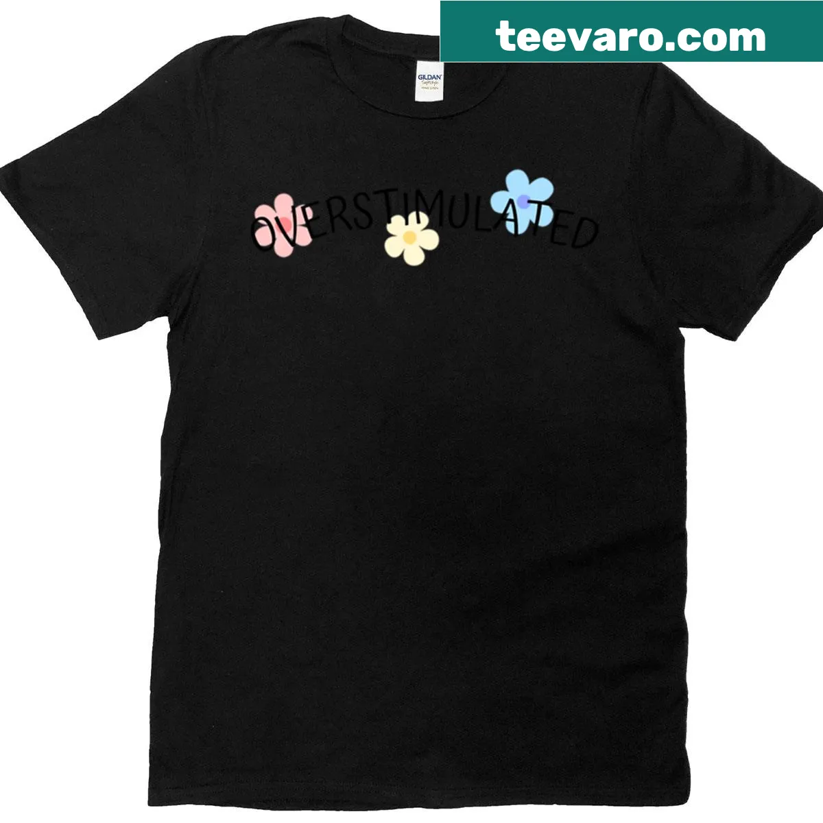 T-shirt with humorous 'Overstimulated' text — on a men's t-shirt