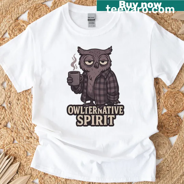 Grunge-style illustration of an owl on a T-shirt