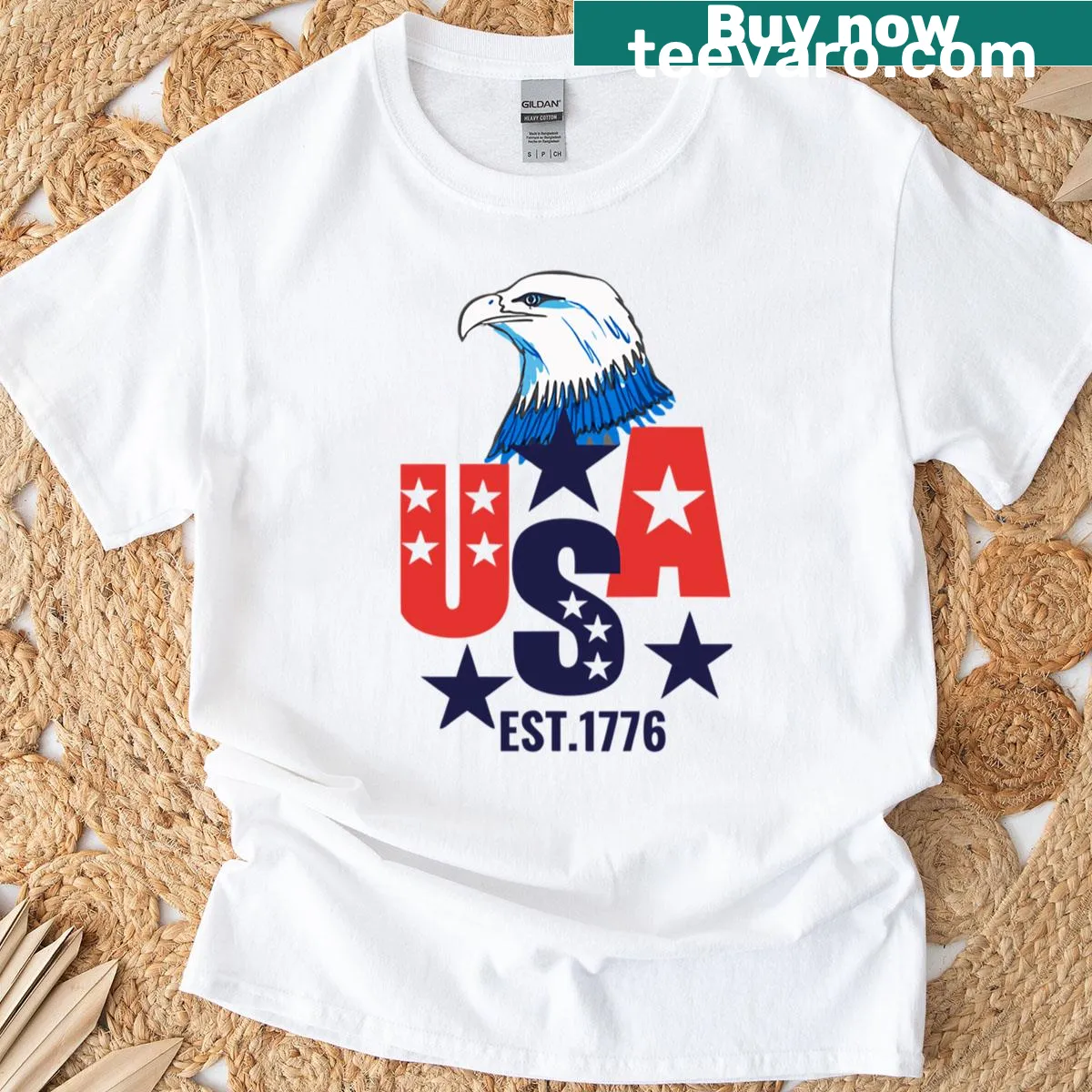 Eagle design with 'Est 1776' on a patriotic T-shirt — on a men's t-shirt