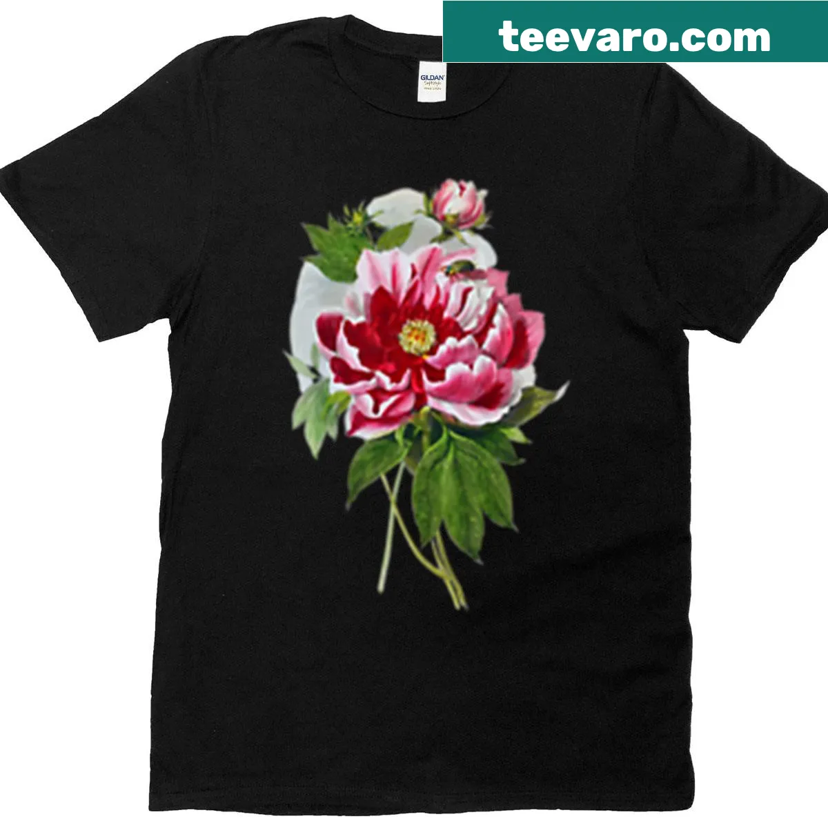 Illustration of a blooming peony flower — on a men's t-shirt