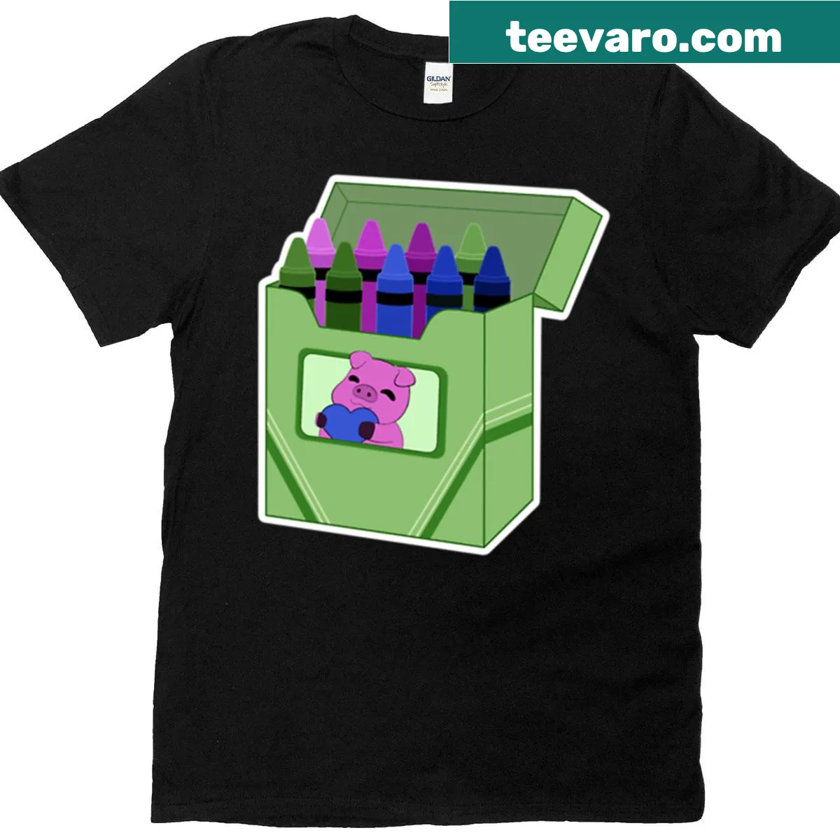 Illustration of a crayon box on a T-shirt celebrating polysexuality. — on a men's t-shirt
