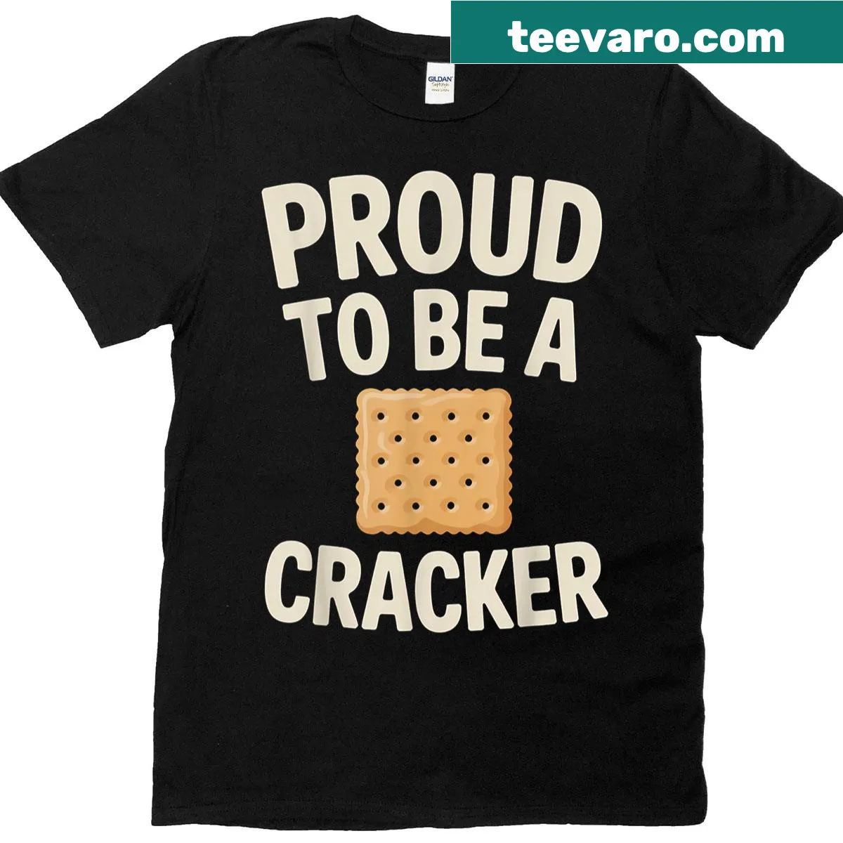 Funny snack lover T-shirt with 'Proud To Be A Cracker' text — on a men's t-shirt