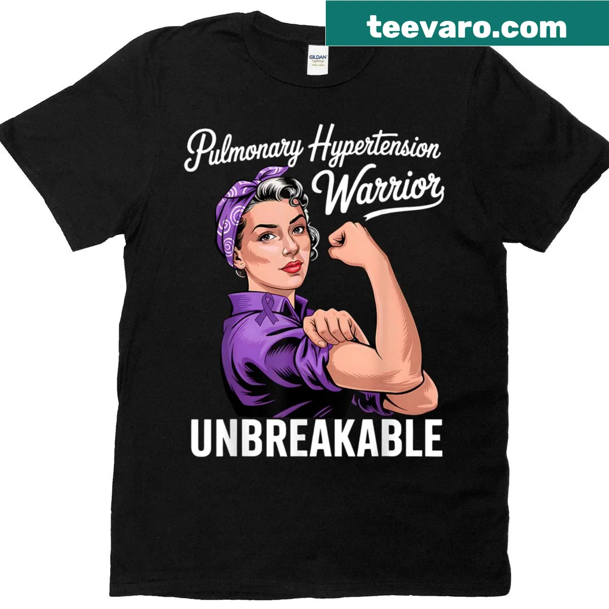 Awareness t-shirt with 'Pulmonary Hypertension Warrior' text and purple design — on a men's t-shirt