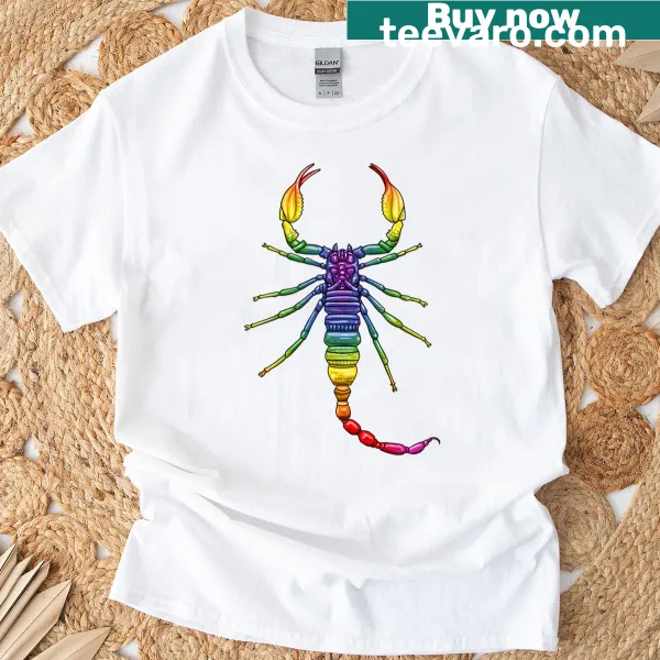Colorful scorpion illustration on a playful T-shirt