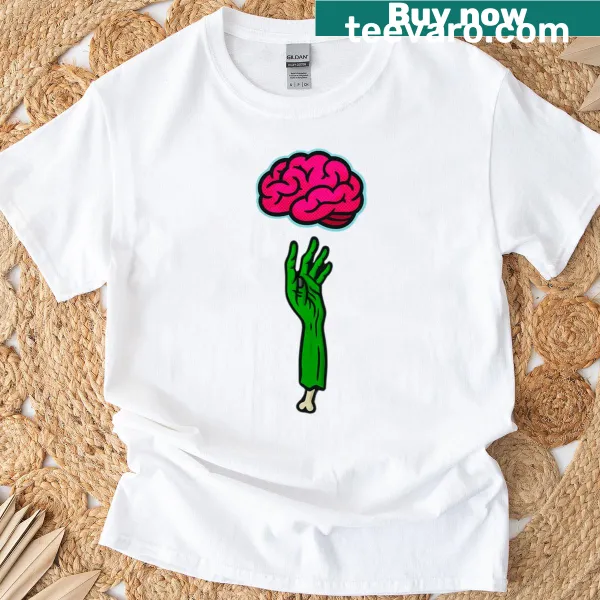 Funny T-shirt with the text 'Reach For The Braaains' in bold lettering