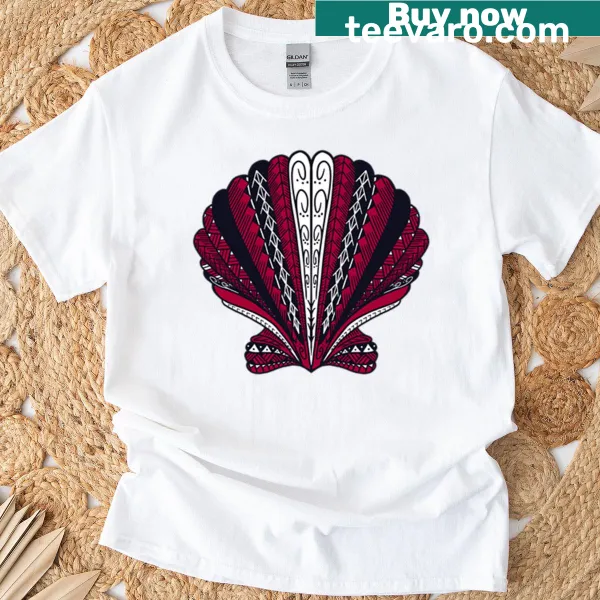 Illustrated red tribal clam sea shell on t-shirt