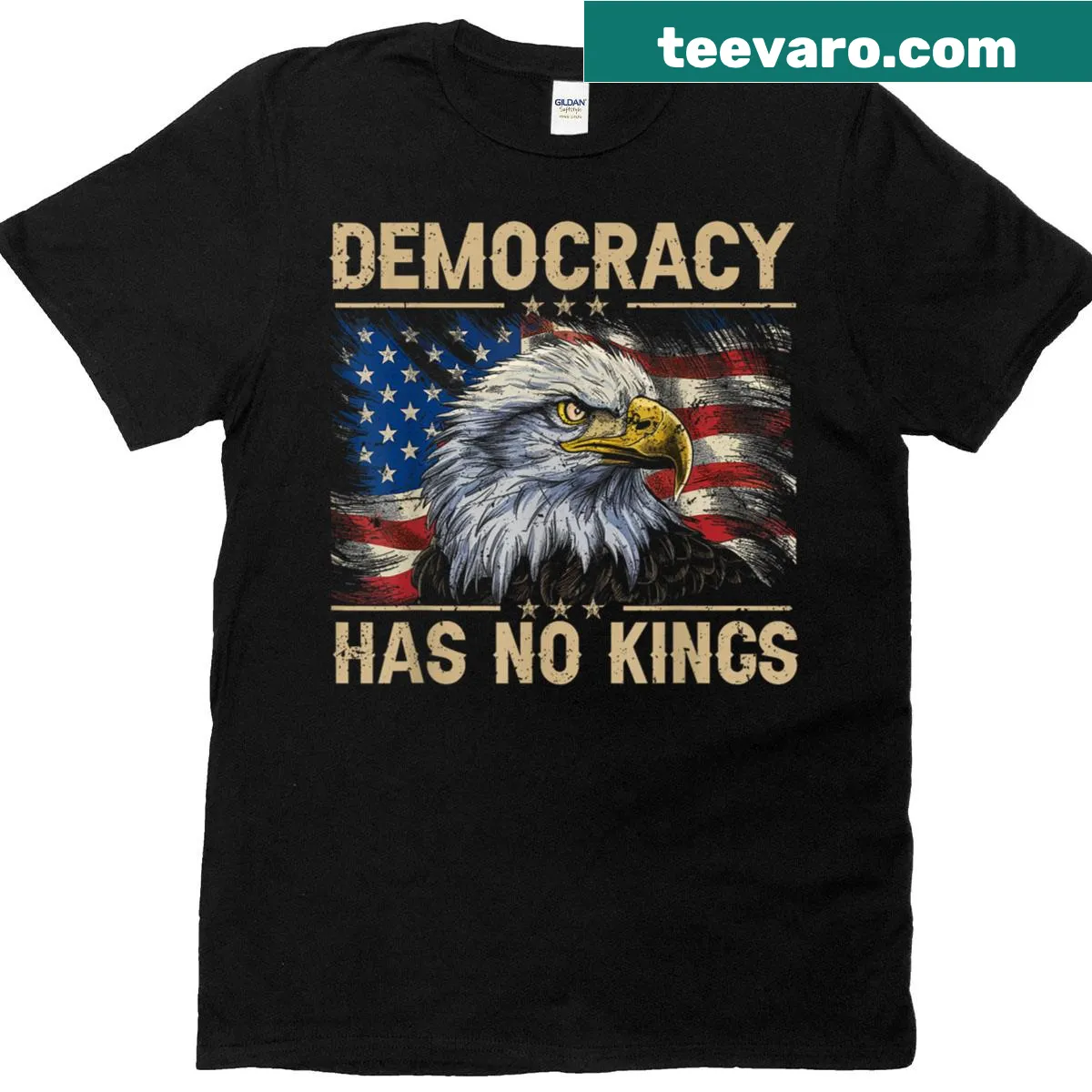 Retro T-shirt featuring the slogan No Kings In America in bold typography — on a men's t-shirt