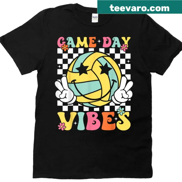 Vintage volleyball graphic T-shirt with the phrase 'Game Day Vibes'