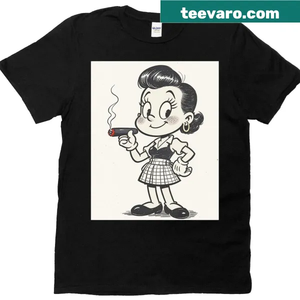 Retro graphic T-shirt featuring a woman smoking a cigar