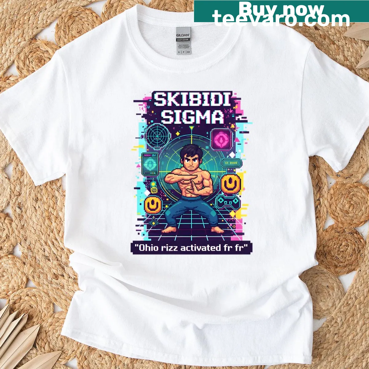 Pixel art meme design on a playful t-shirt — on a men's t-shirt
