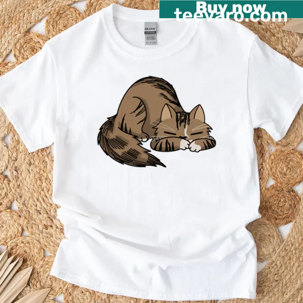 Illustration of a sleeping tabby cat on a T-shirt