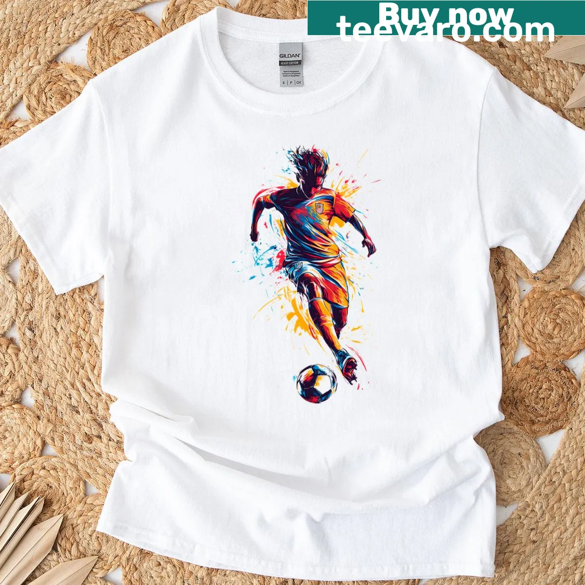 Illustrated soccer ball graphic on a casual T-shirt — on a men's t-shirt