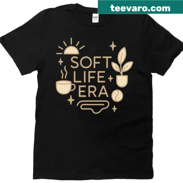 Minimalist T-shirt with monoline design promoting a soft life
