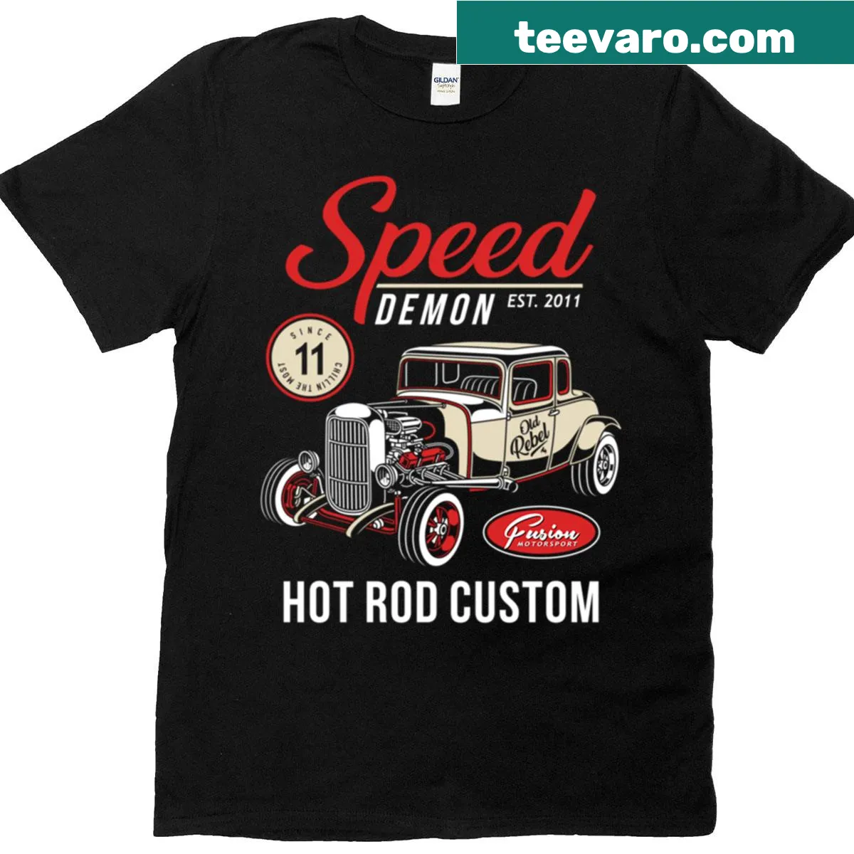 Bold T-shirt with hot rod emblem for car enthusiasts — on a men's t-shirt