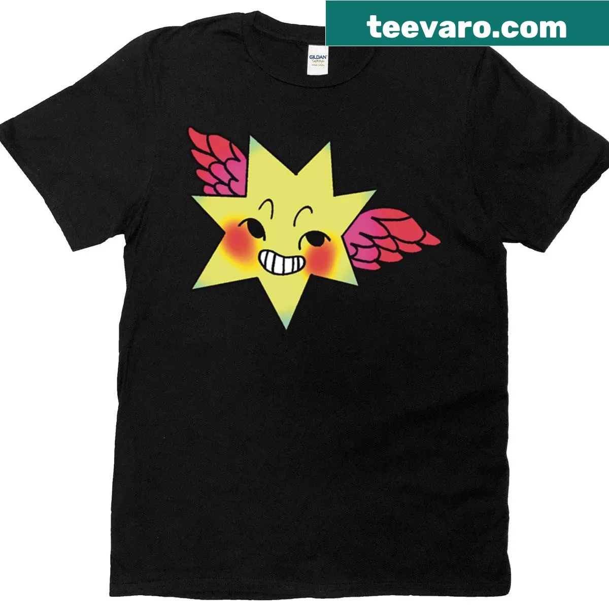 Playful T-shirt featuring a whimsical star guy graphic — on a men's t-shirt