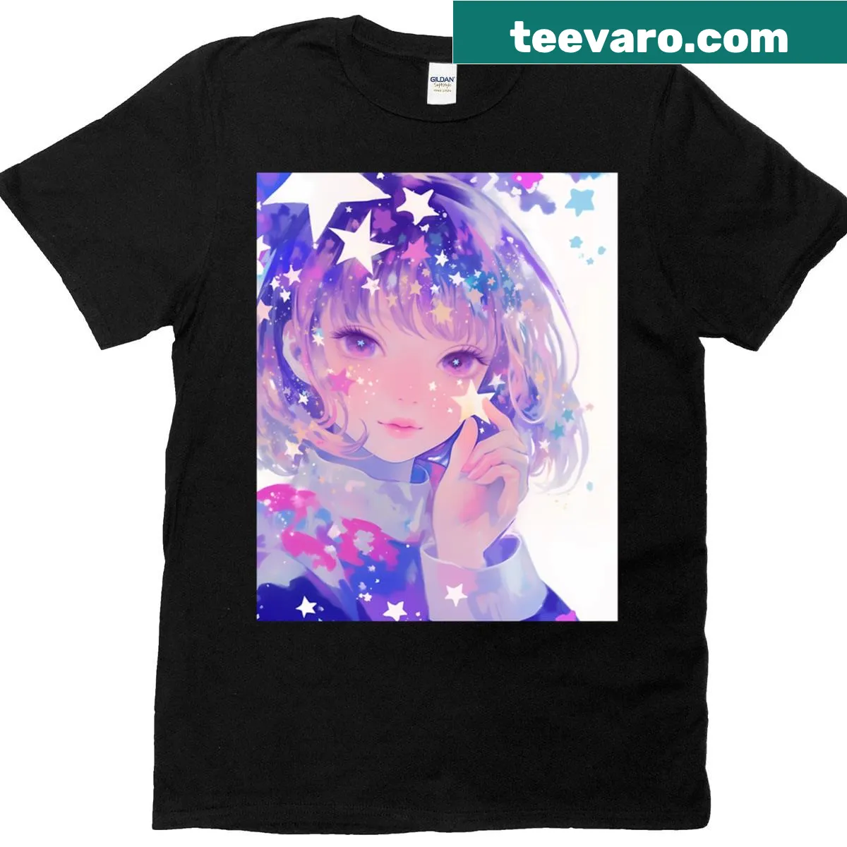 Illustrative graphic of stars and dreamy elements on T-shirt — on a men's t-shirt