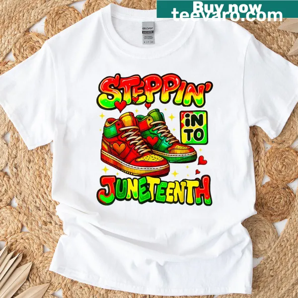 Empowered Afro woman stepping forward in sneakers t-shirt design