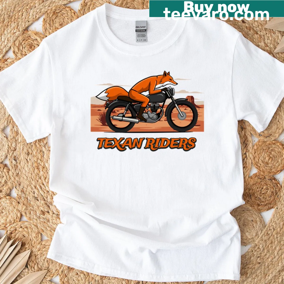 Whimsical fox riding a motorcycle graphic T-shirt for adventure lovers. — on a men's t-shirt