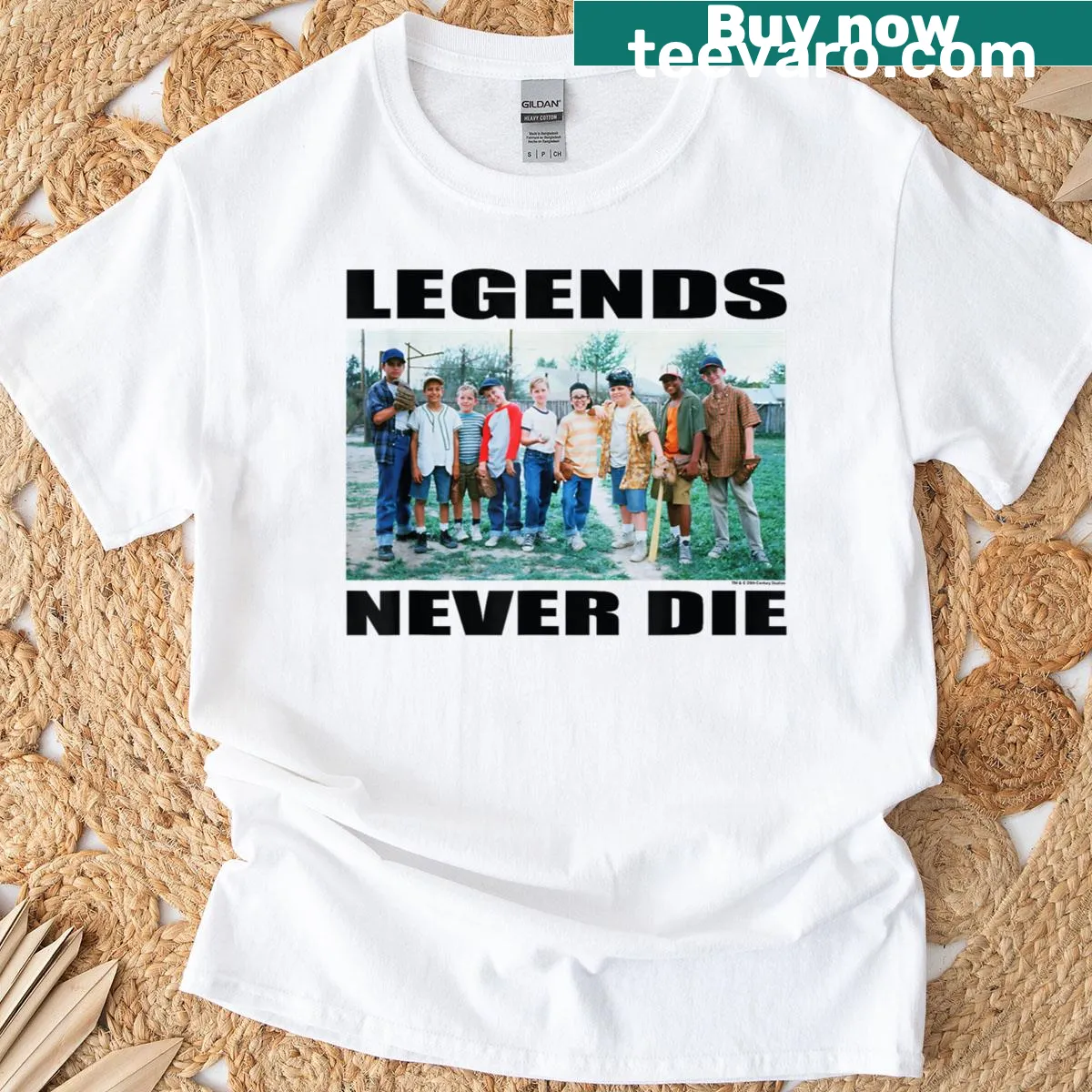 Quote 'Legends Never Die' from The Sandlot movie on a T-shirt — on a men's t-shirt