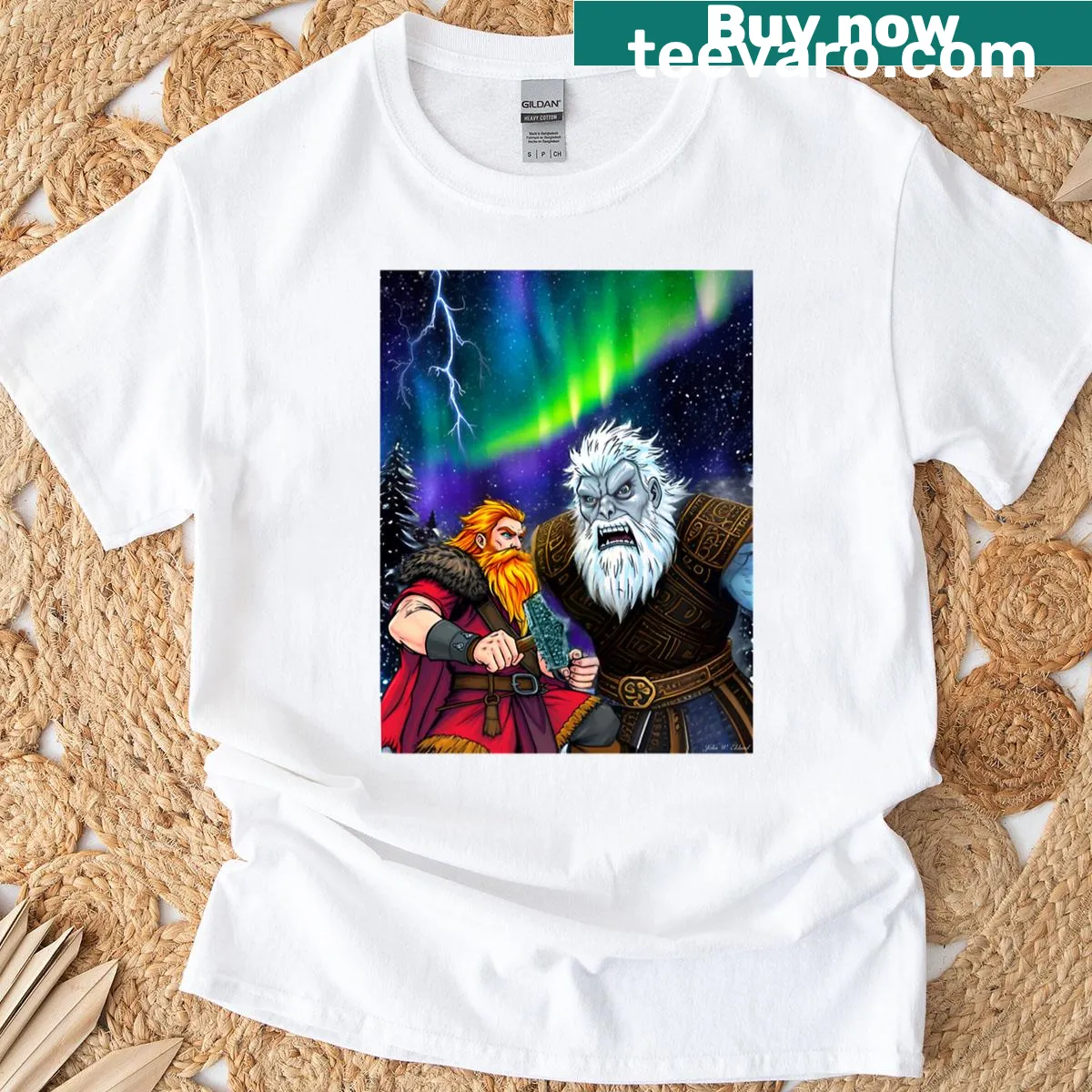 Oversized T-shirt featuring minimalist design inspired by Thor — on a men's t-shirt