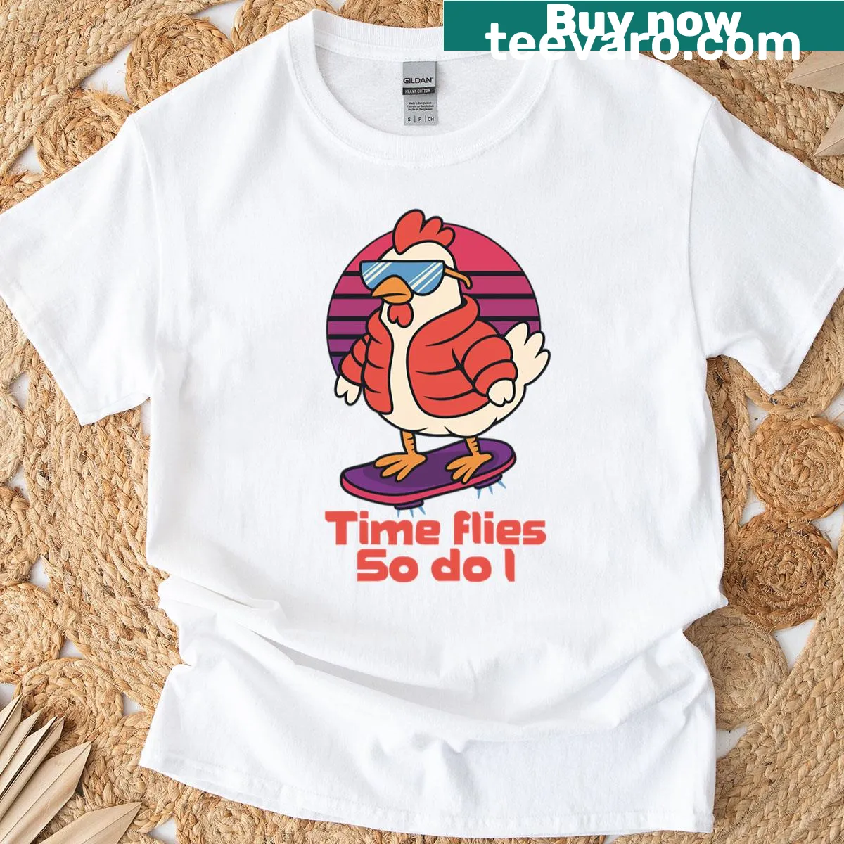 T-shirt featuring the phrase 'Time Flies So Do I' in playful typography — on a men's t-shirt