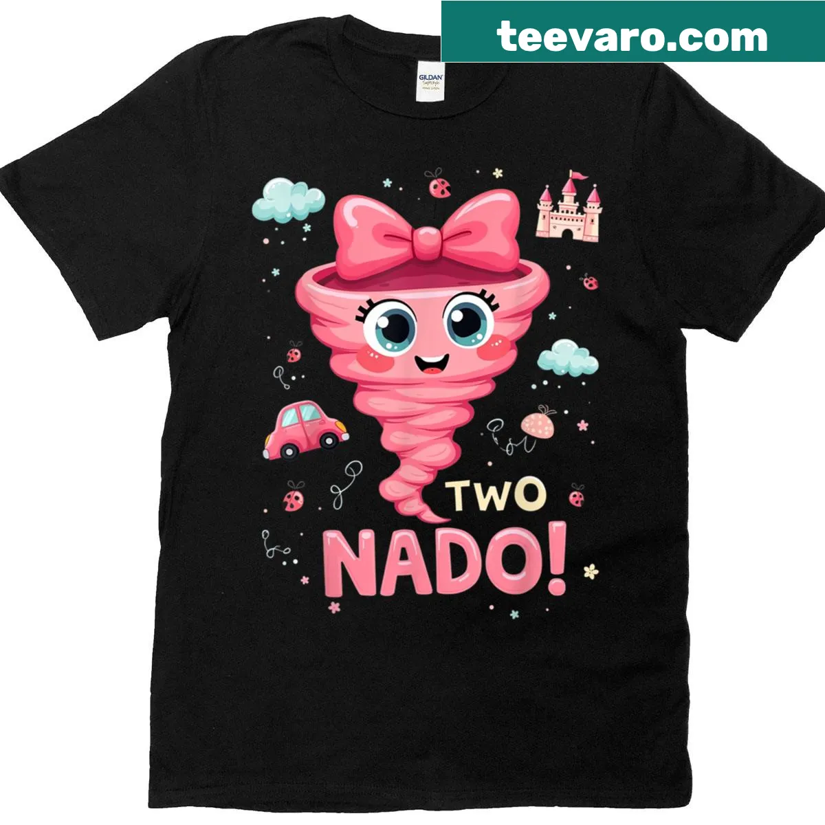 Cartoon tornado graphic for a 2nd birthday T-shirt — on a men's t-shirt