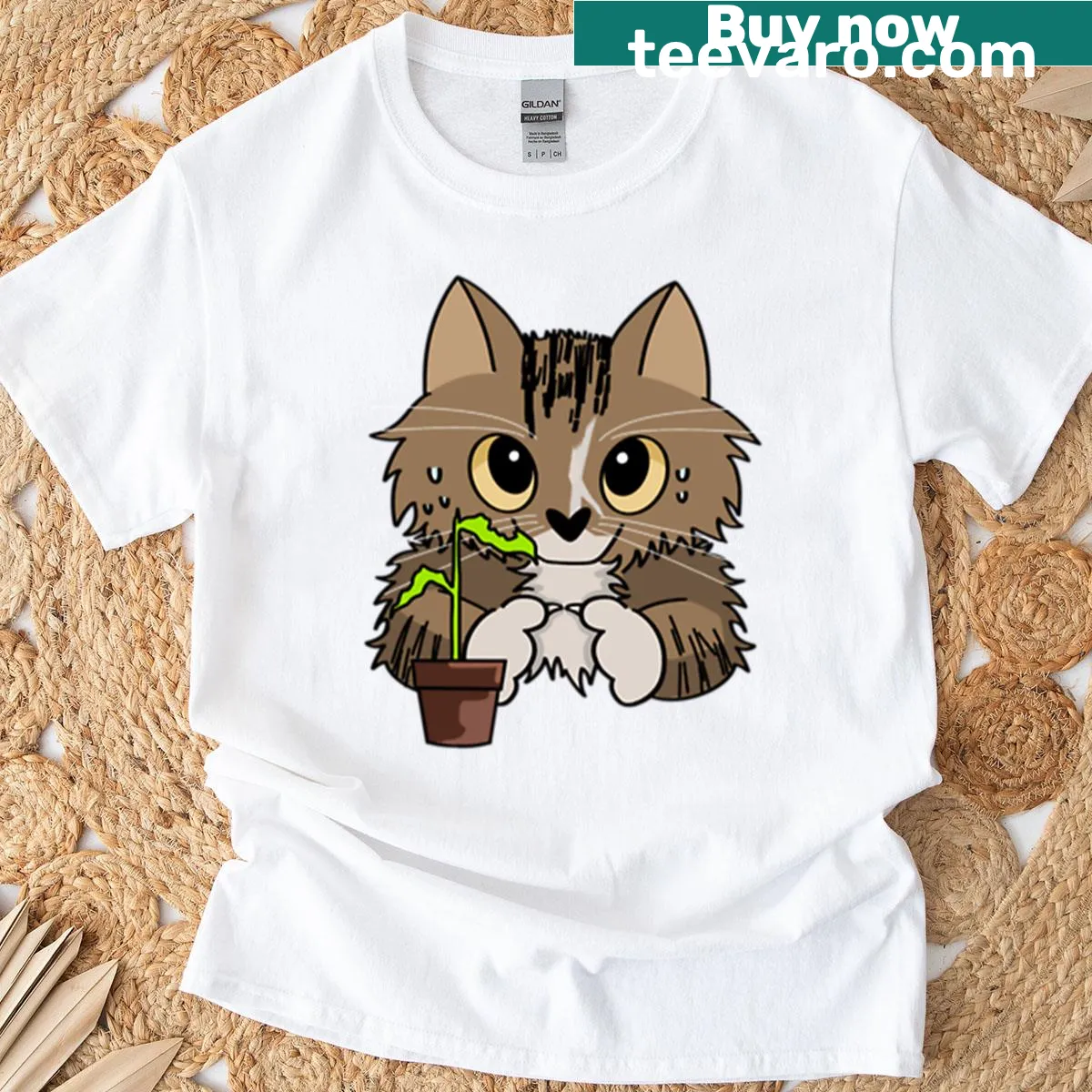 Oversized T-shirt with a cartoon tabby cat labeled 'Trouble Maker' — on a men's t-shirt
