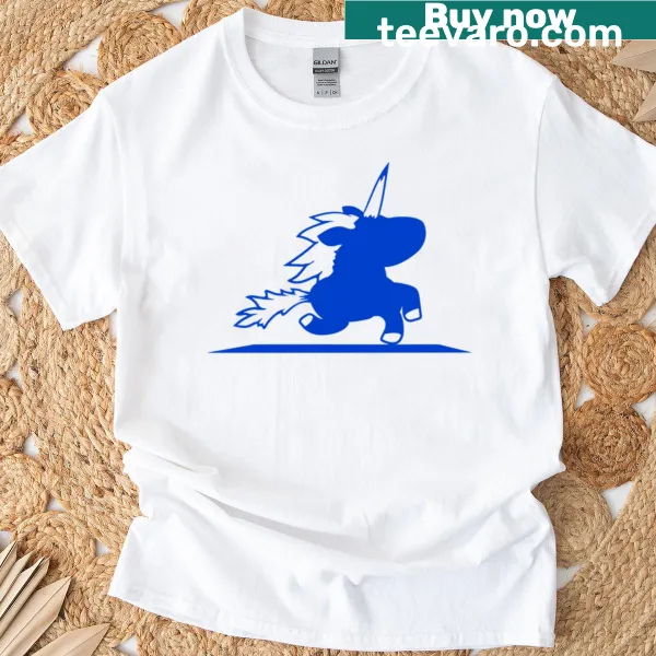 Cartoon unicorn running with a fabulous horn and whimsical design