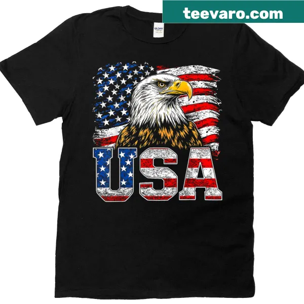 Patriotic T-shirt with bald eagle and American flag design