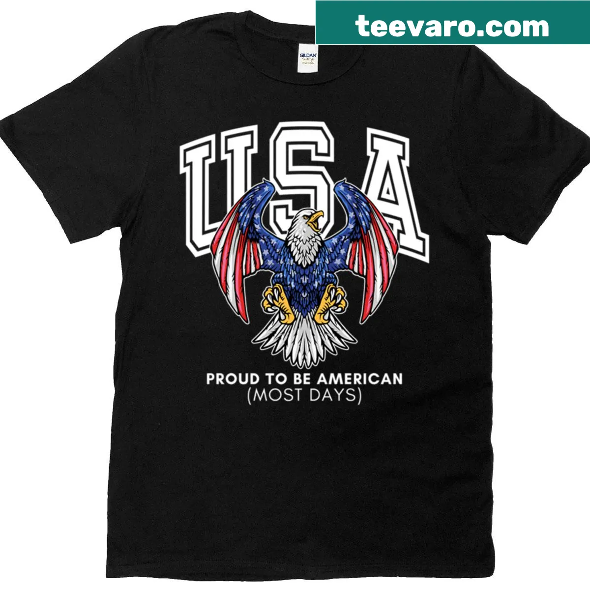 Proud American T-shirt with 'Proud To Be American' text — on a men's t-shirt