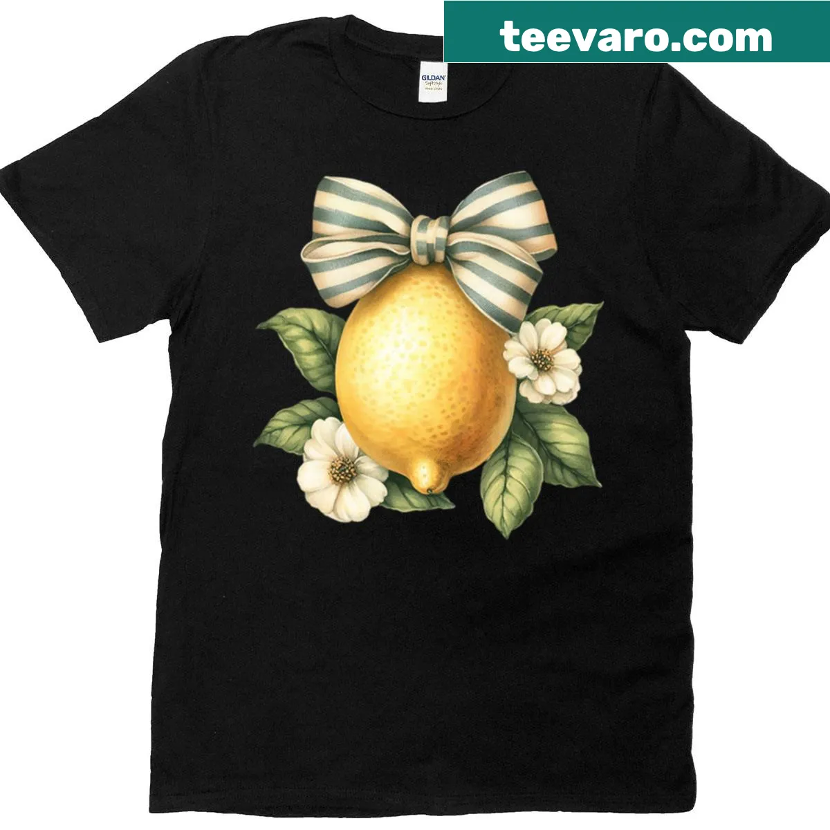 Vintage T-shirt featuring a lemon design with leaves and blossoms — on a men's t-shirt