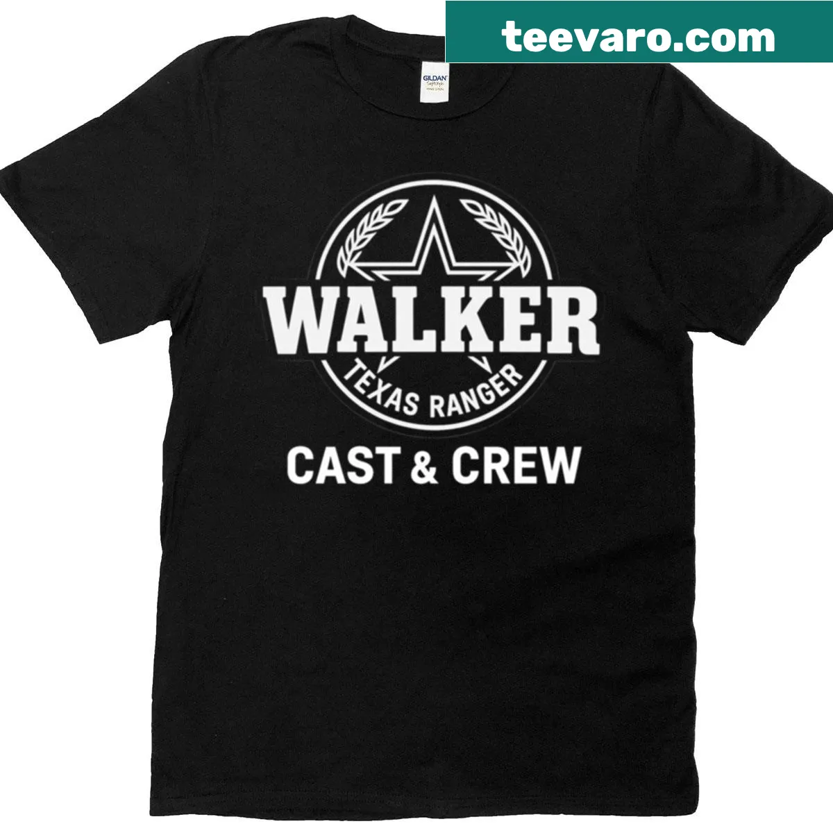 Tribute logo T-shirt for Walker Texas Ranger cast and crew — on a men's t-shirt