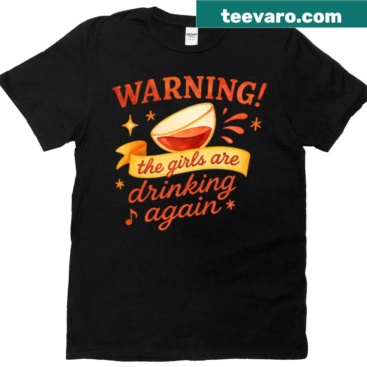Humorous Girls Night Out T-shirt with wine and champagne illustrations — on a men's t-shirt