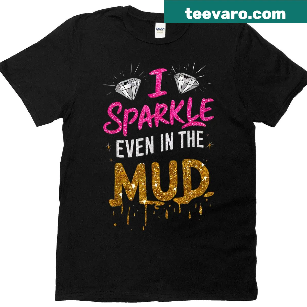 Mud run themed T-shirt with a playful princess graphic — on a men's t-shirt