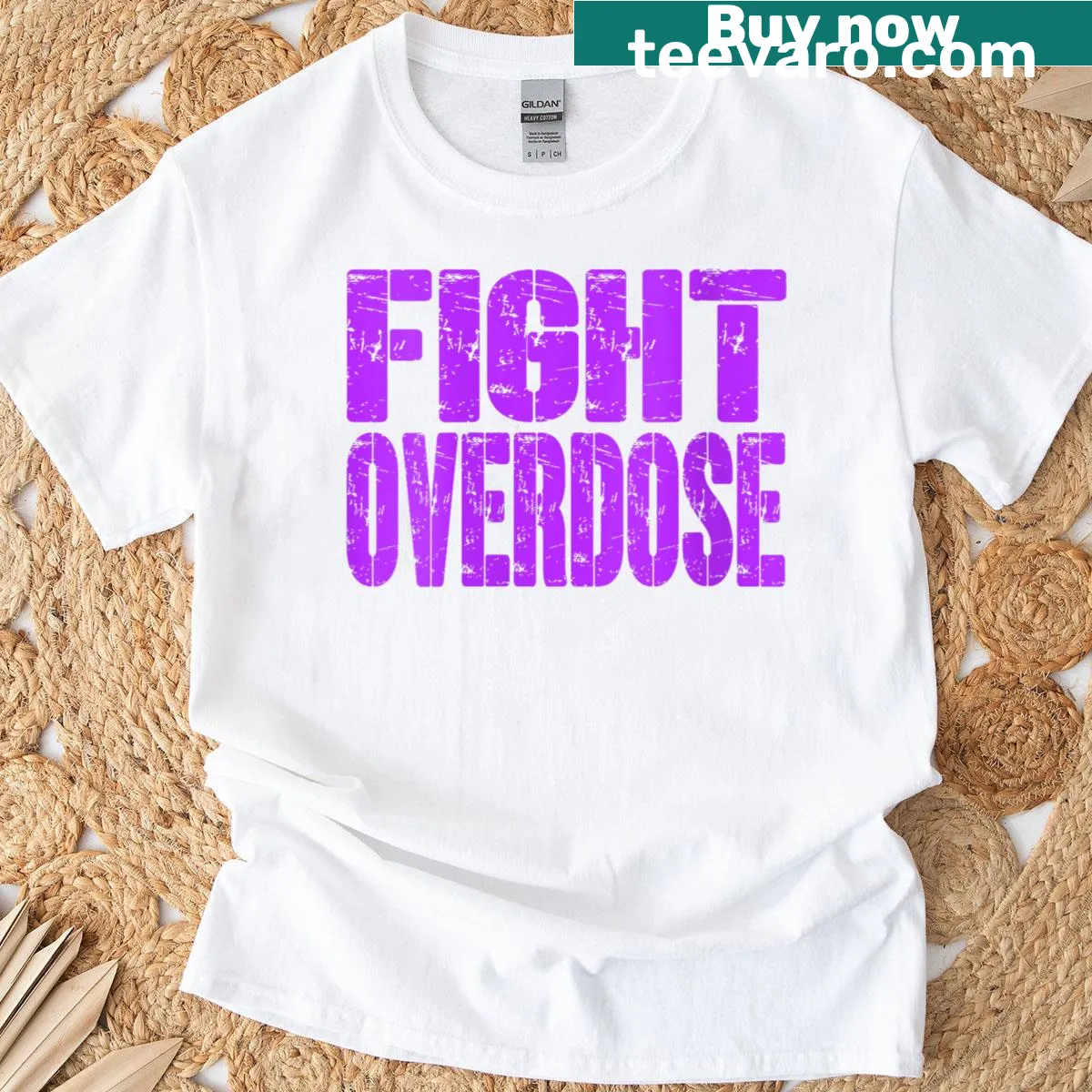 T-shirt featuring an awareness ribbon design for overdose awareness month — on a men's t-shirt
