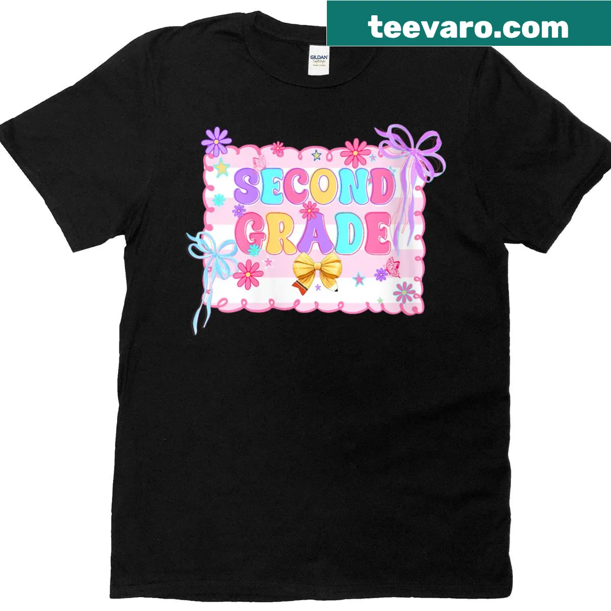 Back to school teacher T-shirt with pencil and bow design — on a men's t-shirt