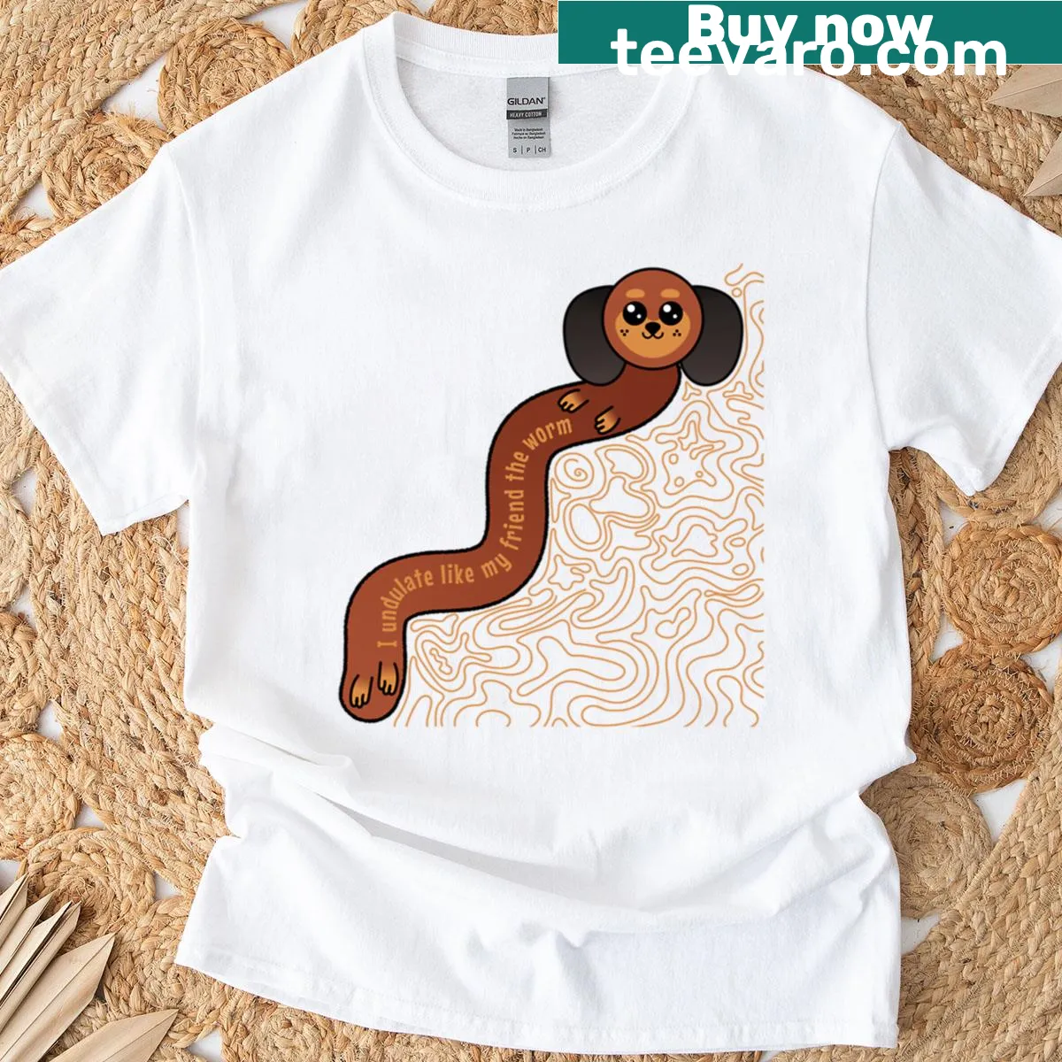 Minimal design oversized T-shirt with a humorous long dog graphic — on a men's t-shirt