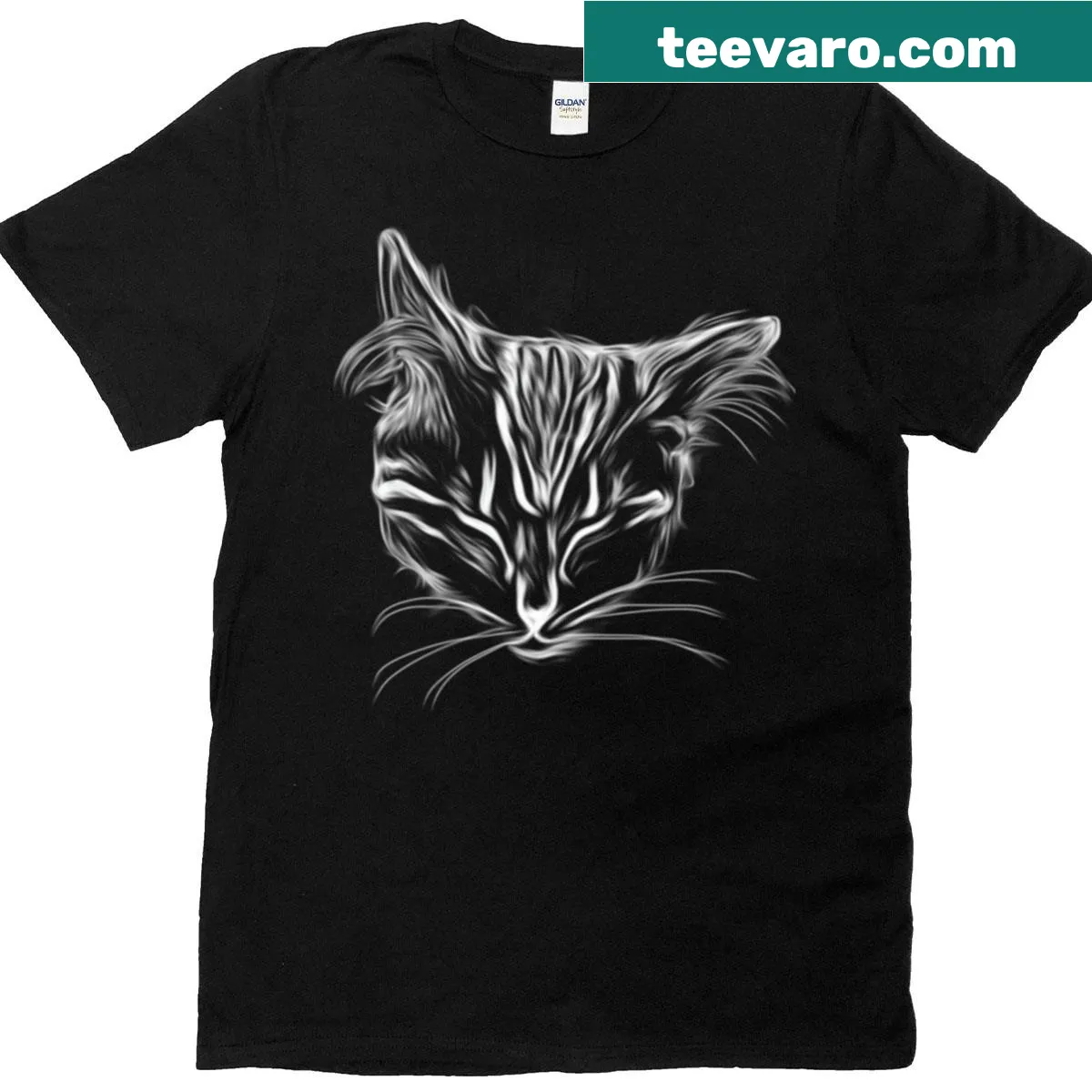 Zen cat illustration with white outline on oversized T-shirt — on a men's t-shirt