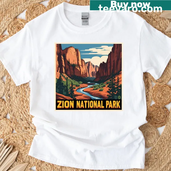 Oversized T-shirt with a vintage Zion National Park travel poster design.