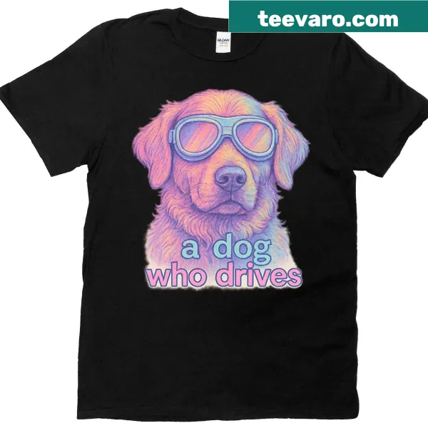 Playful t-shirt showcasing a cartoon dog driving