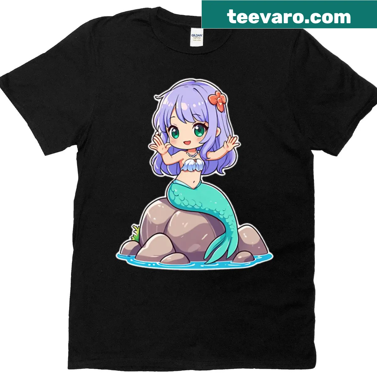 T-shirt featuring a mermaid swimming in a pastel ocean — on a men's t-shirt