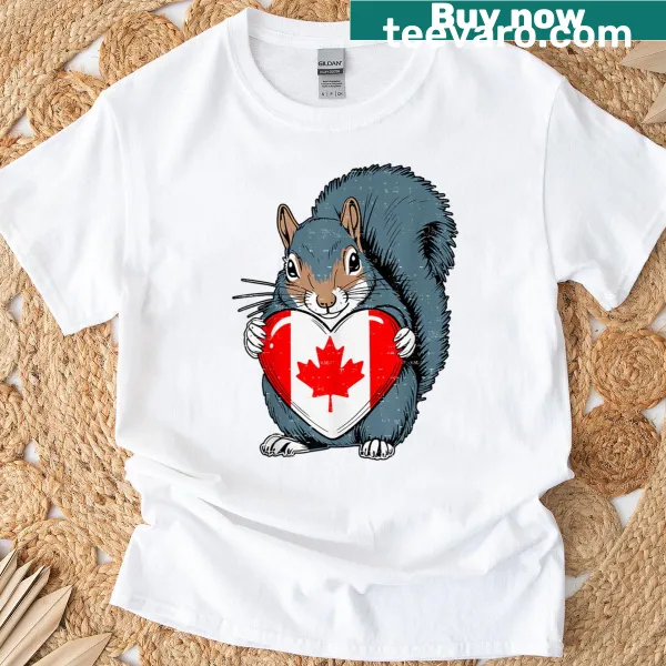 Funny T-shirt featuring a squirrel and Canadian flag design