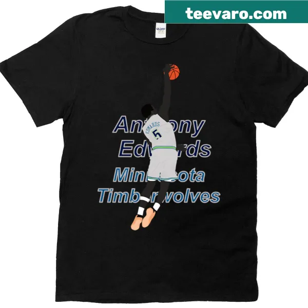 Graphic of Anthony Edwards jumping with a basketball on a t-shirt