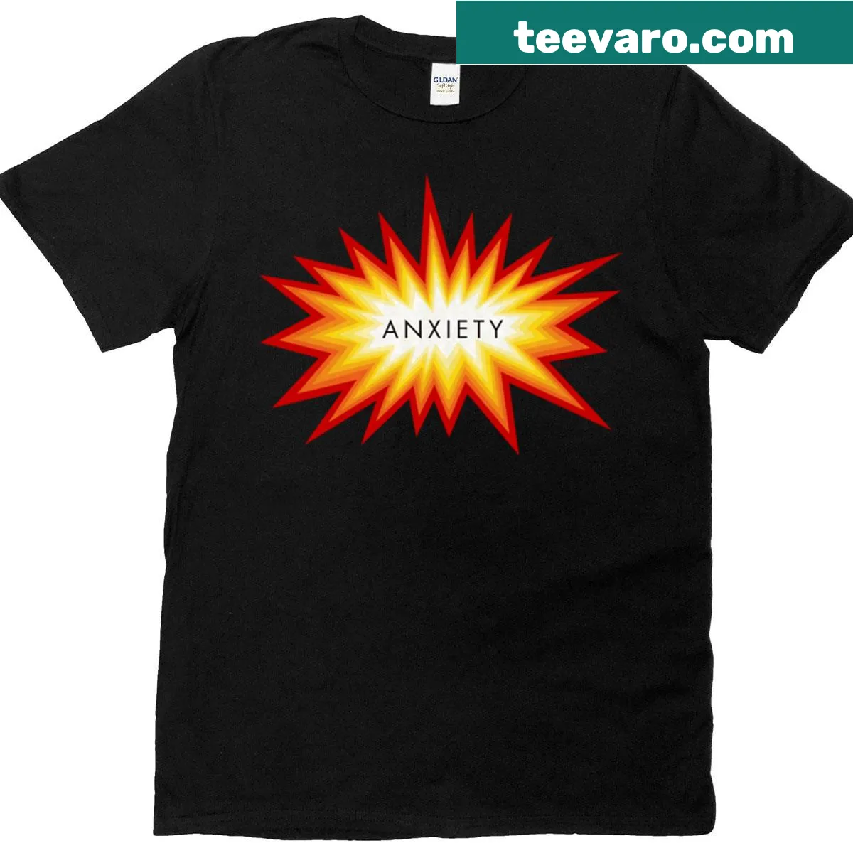 Simple typography t-shirt design stating 'Anxiety' — on a men's t-shirt