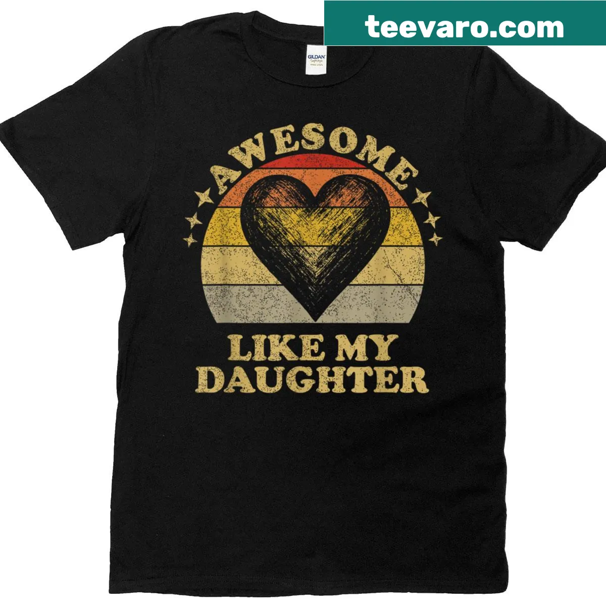 Humorous T-shirt saying 'Awesome Like My Daughter' with heart graphics — on a men's t-shirt