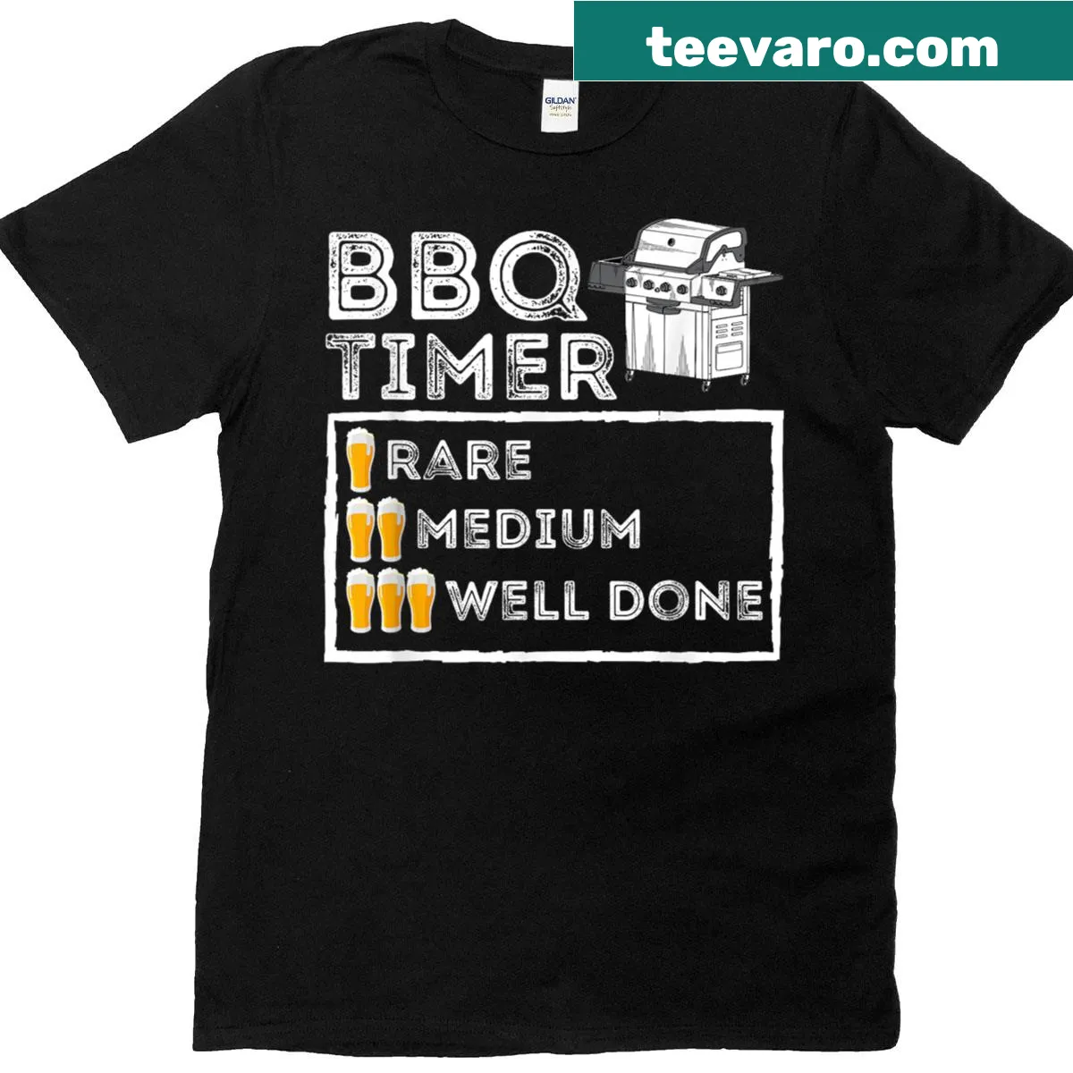 Funny BBQ smoker graphic T-shirt with quirky timer design — on a men's t-shirt