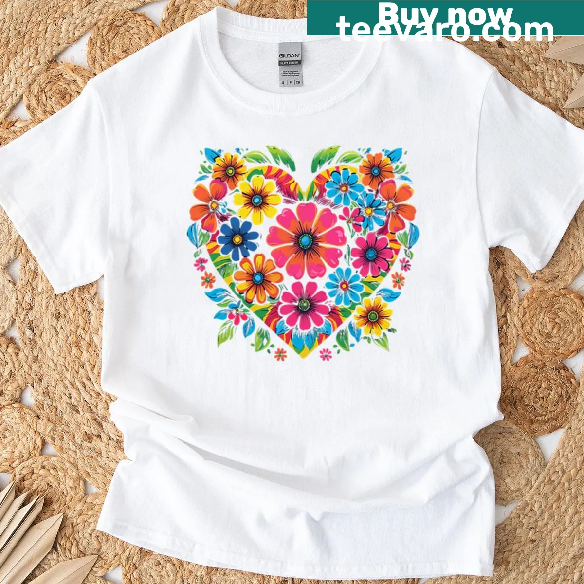 Heart-shaped floral design T-shirt with intricate illustrations — on a men's t-shirt